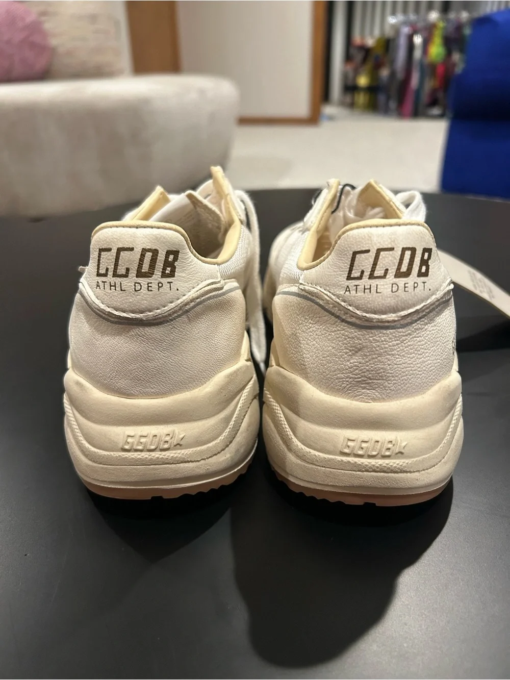 Golden Goose Cream and White Running Low-Top Sneakers